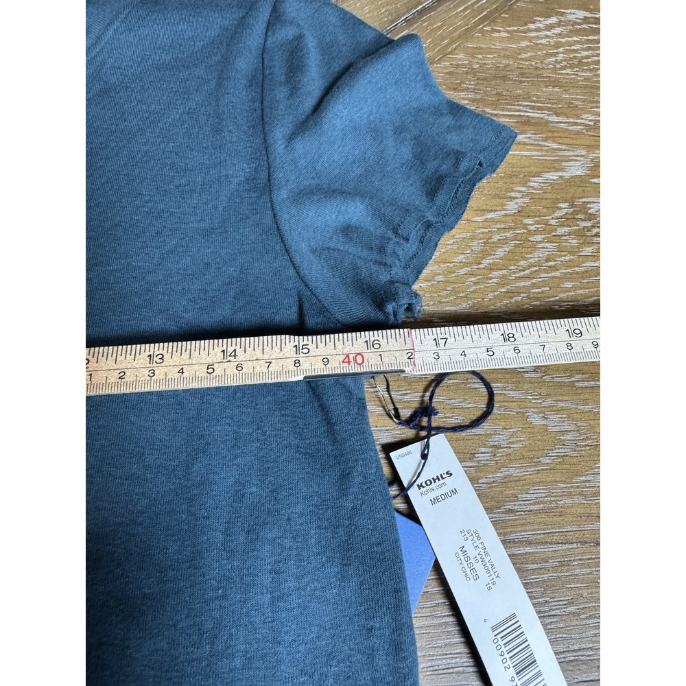 Simply Vera Wang Dark Teal Henley Sheer Hem Short Sleeve W/Bow‎ Size Medium NWT - Picture 6 of 6